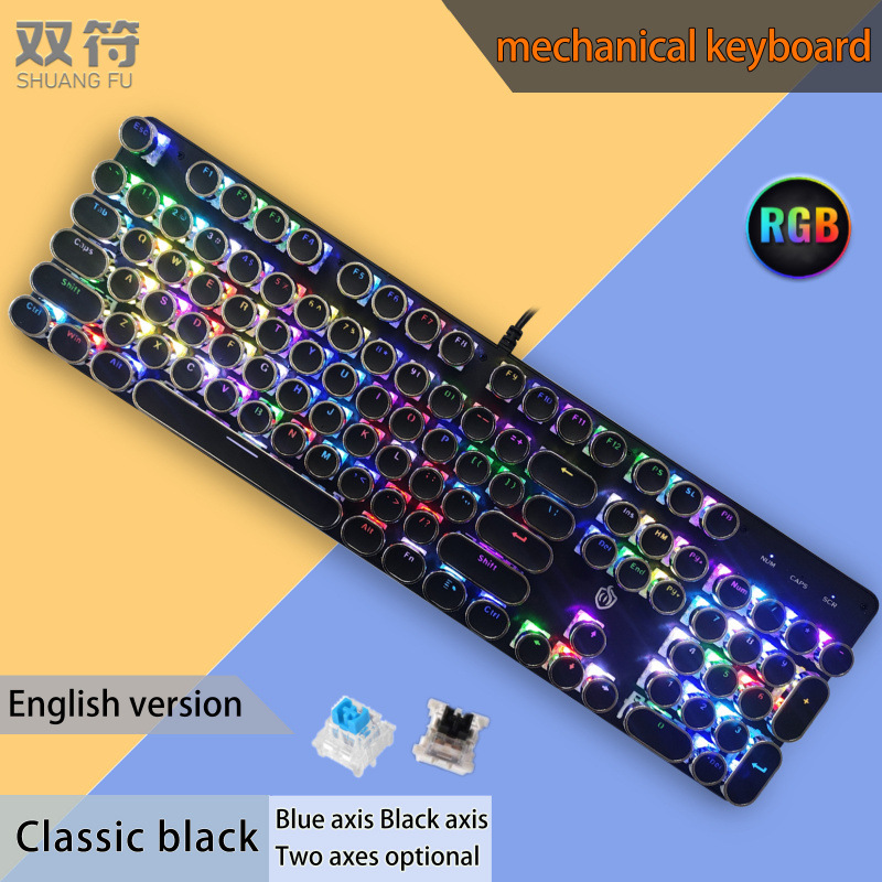 104键真机械RGB背光全键无冲突电竞游戏青轴黑轴泰文注音朋克键盘