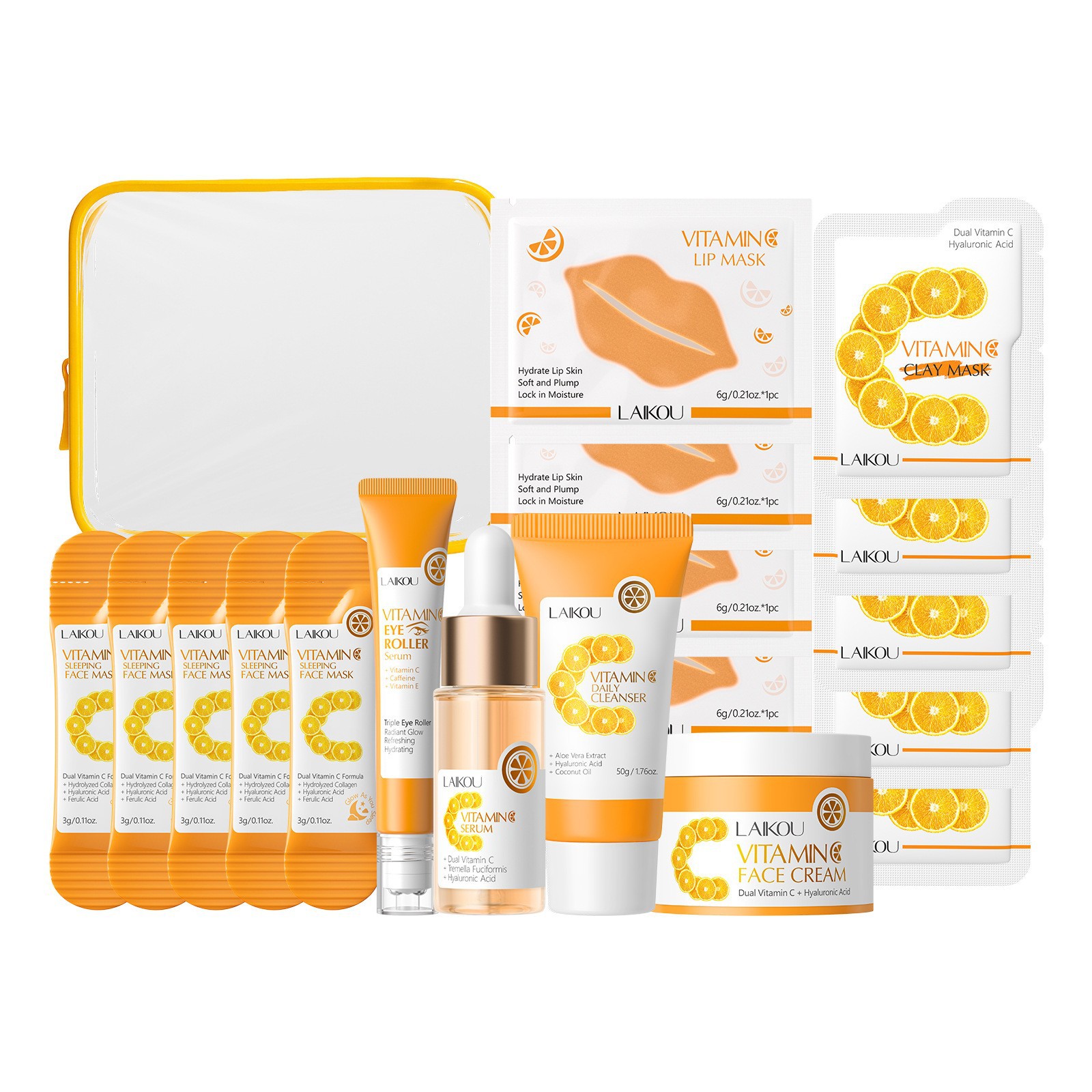 Transfronterizo LAIKOUFENYI Vitamina C serie combinación hidratación humectante productos de cuidado de la piel paquete de caja Inglés FDA productos de cuidado de la piel