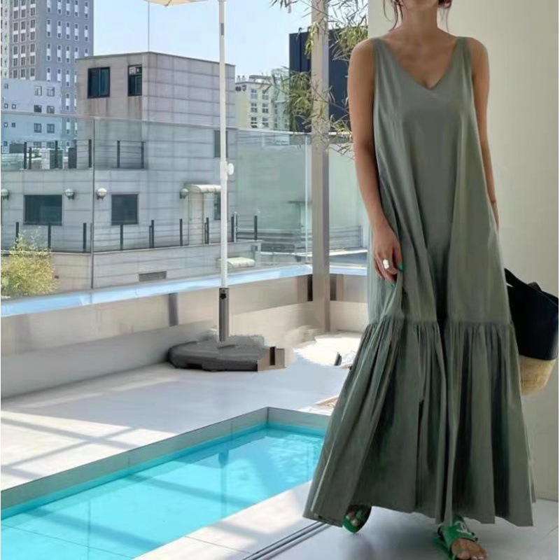 Summer fashionable solid color long dress sleevless