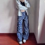 格子新款拖地夏季裤