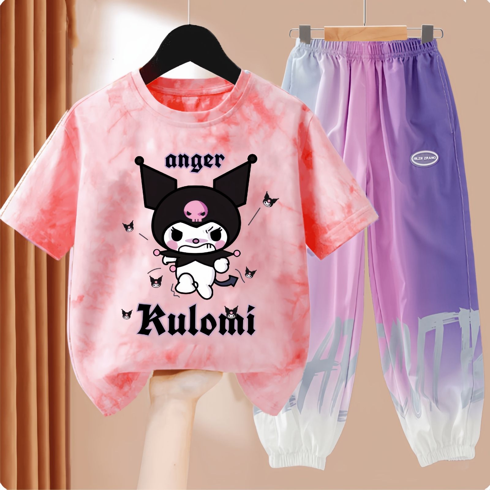 女童套装夏季新款2025时尚中大童女童洋气短袖T恤冰丝长裤俩件套