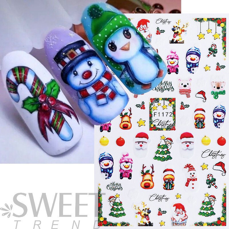 Cross-Border Nail Art Christmas Stickers Christmas Series Cartoon Dwarf Old Man Snowflake Stickers 3D Stickers Christmas Nail Stickers