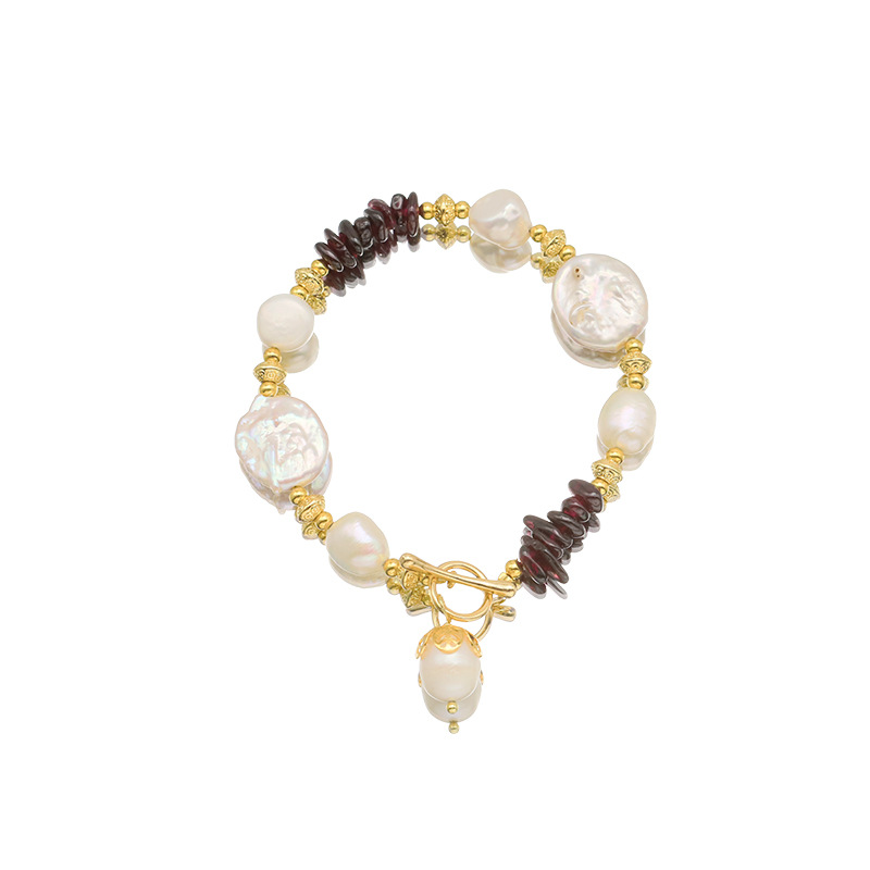 Natural barroco granado púrpura diseño de pulsera de nicho de alta calidad pulsera ligera lujosa transfronteriza joyería en vivo