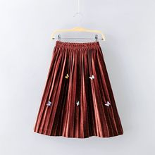 秋冬修身金丝绒女童百褶裙半身裙童装宝宝长款裙百搭裙亲子装