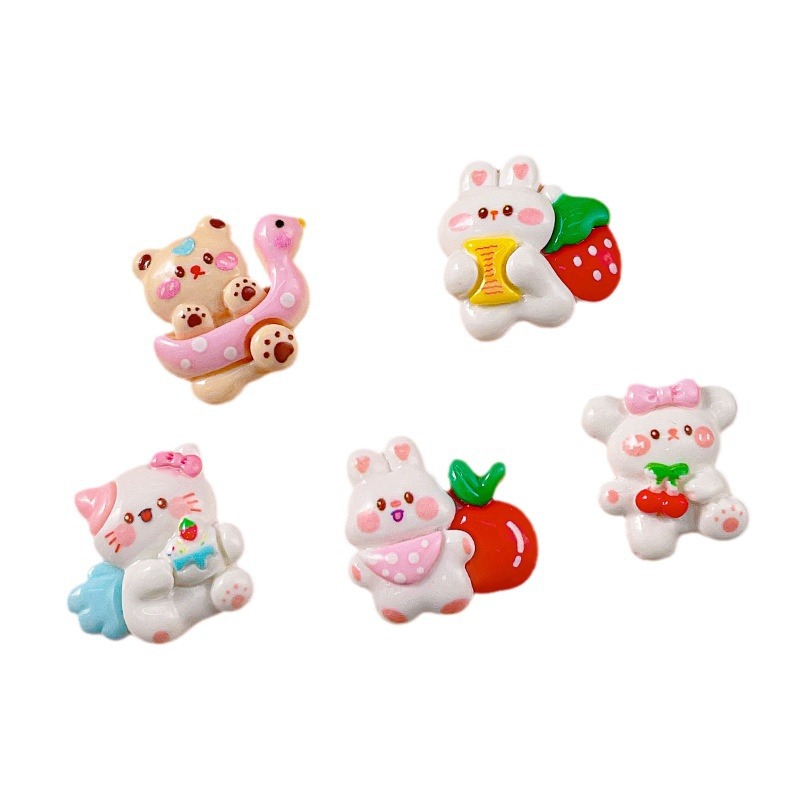 Mochila de dibujos animados fresa conejo pato anillo de natación oso accesorios de resina DIY crema pegamento agujero hebilla de zapato accesorios para el cabello material al por mayor