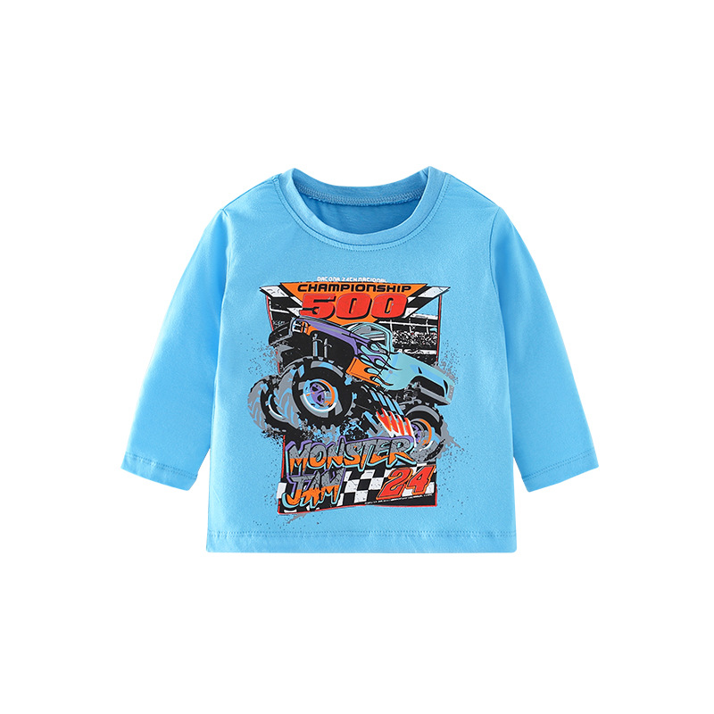 En stock malwee niños otoño superior europeo y americano guapo moda niños de manga larga cuello redondo camiseta impresa