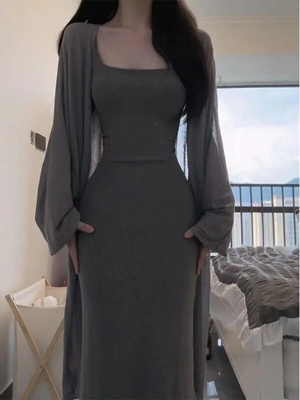 Women's Spring and Autumn New Style Elegant Slim-Fit Suspender Dress Long Dress + Sun-Protective Cardigan Trendy Set Women's Spring and Autumn New Style Elegant Slim-Fit Suspender Dress Long Dress + Sun-Protective Cardigan Trendy Set