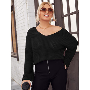product - wholesale Plus Size Real Shot Women Clothing Autumn Winter V neck Knitted Sweater for Women - 2