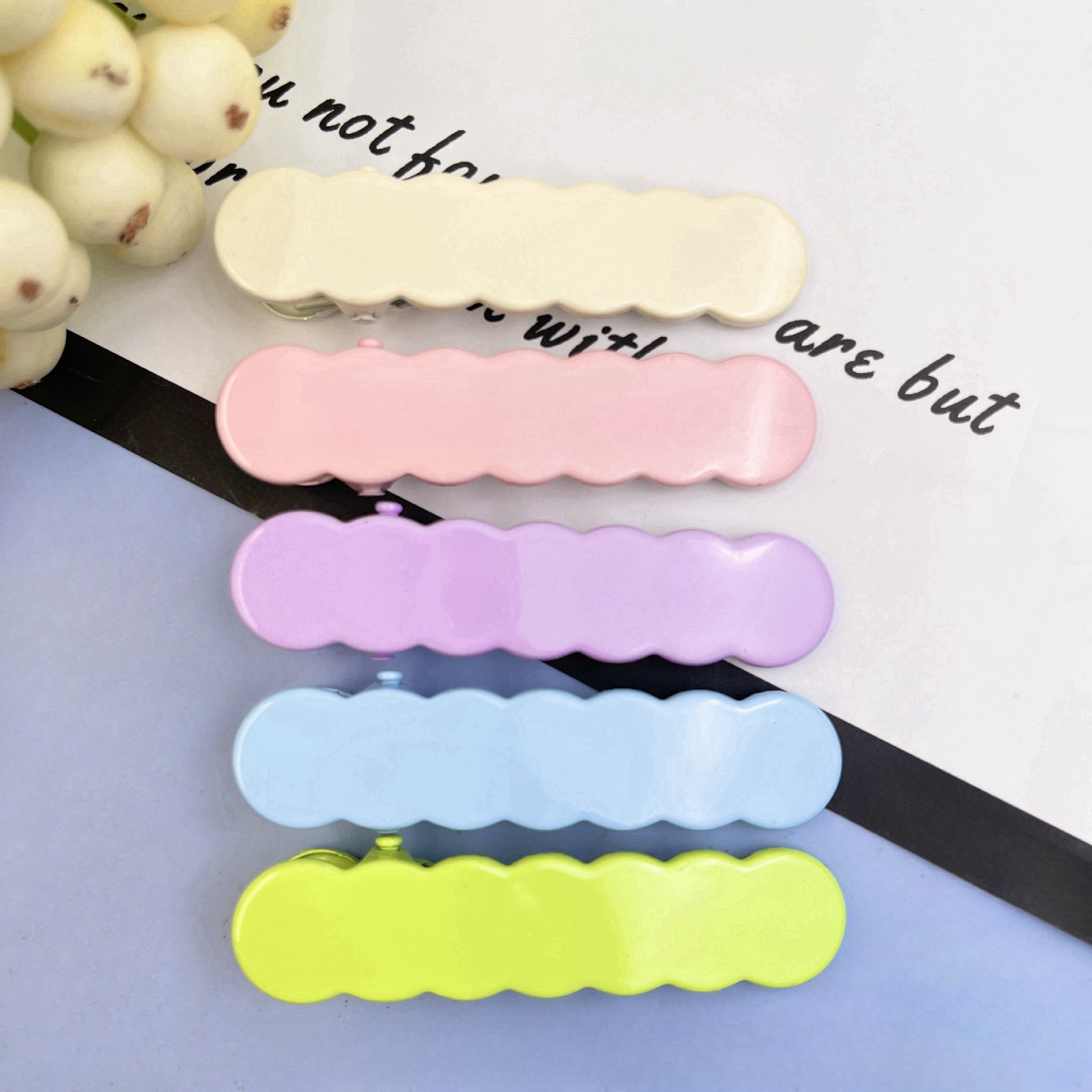 新款亮面马卡龙漆波浪边一字夹鸭嘴发夹可爱发饰边夹刘海夹配件