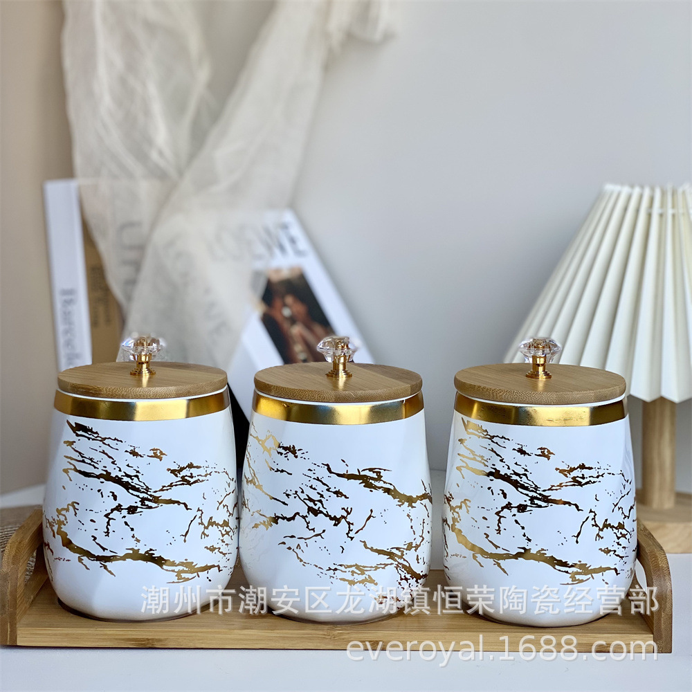 Fábrica de suministro al por mayor condimento de cocina nórdica sellado latas de almacenamiento doméstico conjunto de almacenamiento de cristal de lujo fino