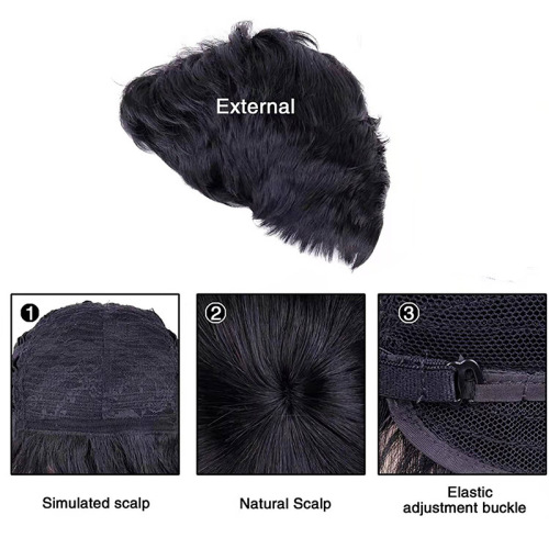 Foreign trade European and American men's wigs black chemical fiber wig wigs partial men's elastic inner net short hair wigs