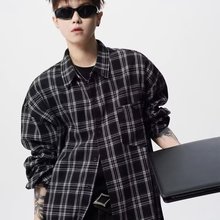 日系格子衬衫男秋季潮牌宽松cityboy长袖外套高级感休闲翻领衬衣