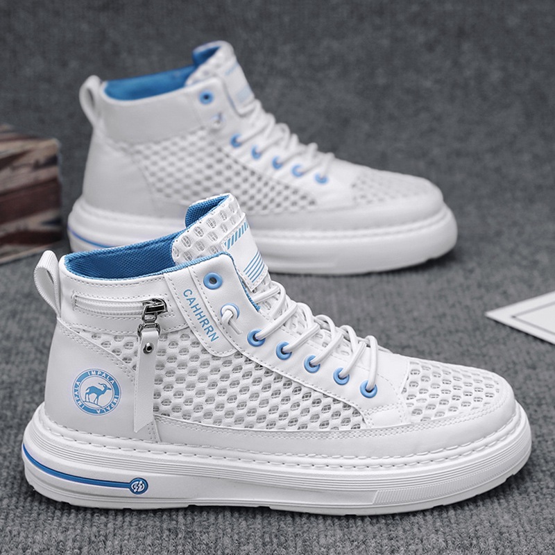 Zapatillas altas para hombre 2025 verano malla hueca para hombre zapatos transpirables de malla casual zapatos de moda estudiantes adolescentes