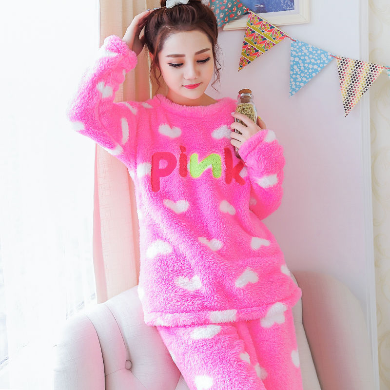 Pijamas de invierno de mujeres de invierno grueso con ropa de franela de terciopelo otoño y invierno de mediana edad Coral Pijamas damas de primavera y otoño