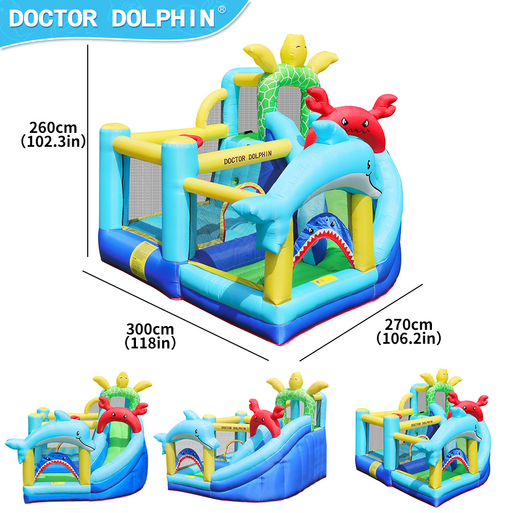 Castillo Inflable para Niños Doctor Dolphin, Cama Elástica Inflable para Interiores y Exteriores, Castillo Inflable Pequeño con Tobogán para Niños
