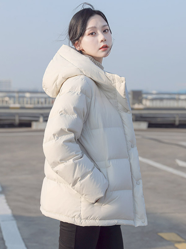 连帽小个子羽绒服女短款2025冬新款时尚休闲宽松加厚白鸭绒面包服|undefined