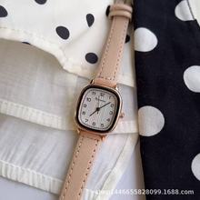 新款女士复古轻奢小众女表批发皮带石英小方表休闲手表代销