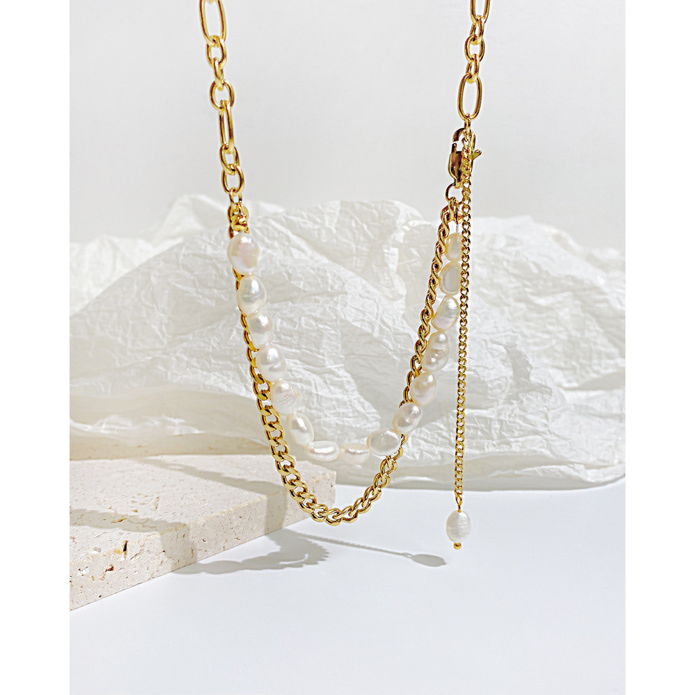 Fashion Geometric Stainless Steel Imitation Pearl Necklace Layered Tassel Plating Stainless Steel Ne