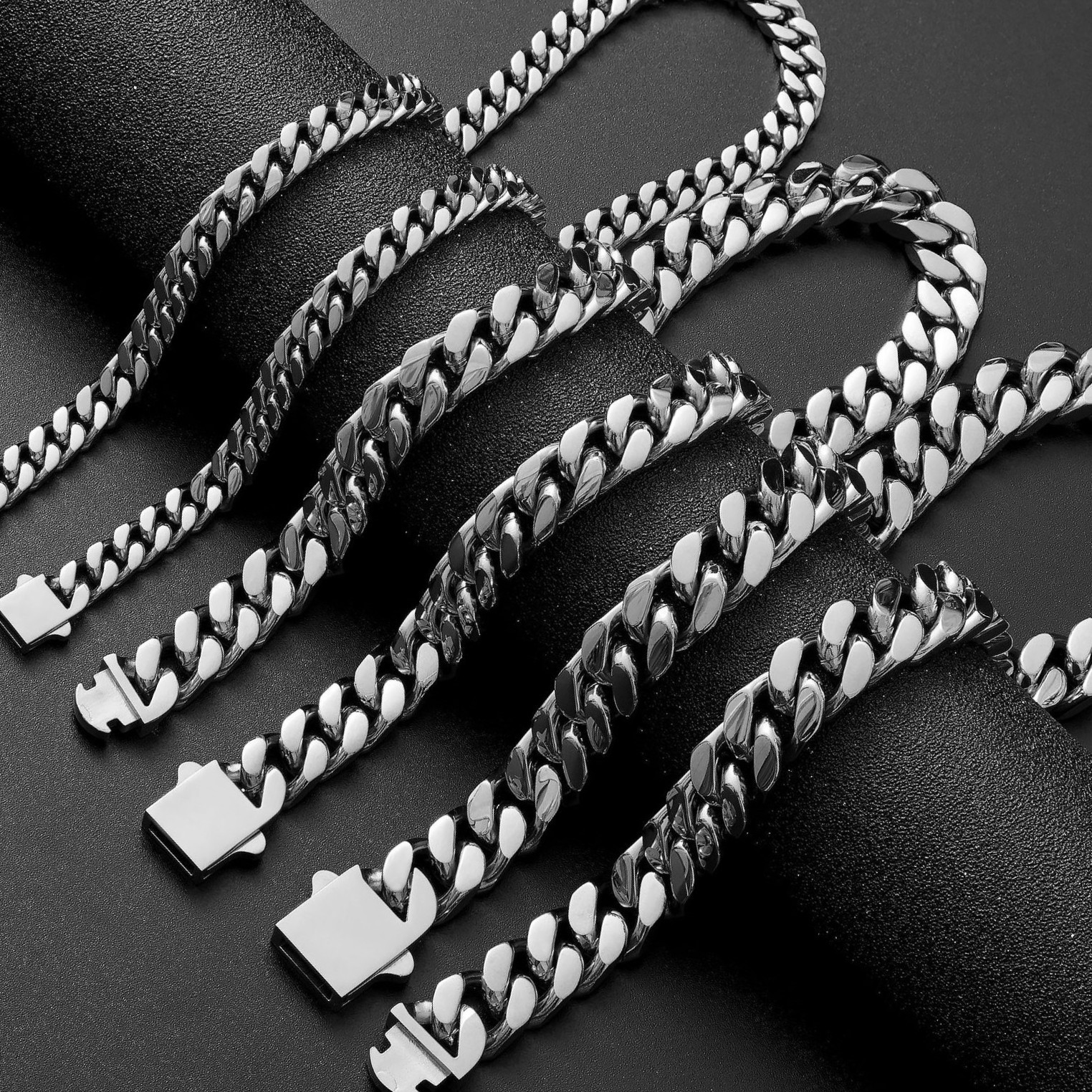 Hip Hop High-Quality Buckle Encrypted Cuban New Titanium Steel Necklace M's Square Neck Chain Cross-Border Jewelry_voghion.com