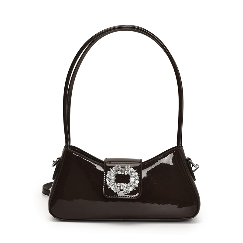 Bolso de axila de textura de alta calidad 2025 nuevo bolso de mujer bolso de hombro con diamantes de estilo occidental bolso de mensajero brillante de charol