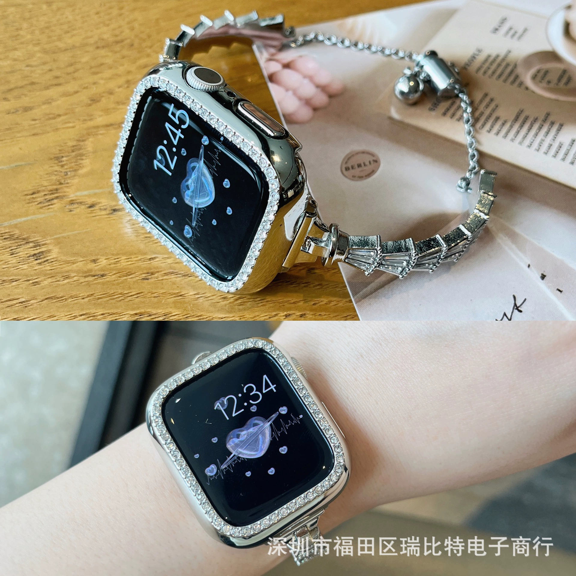 Подходит для Apple Watch металлические бриллианты с генерацией S8 iWatch4567se модный браслет-цепочка