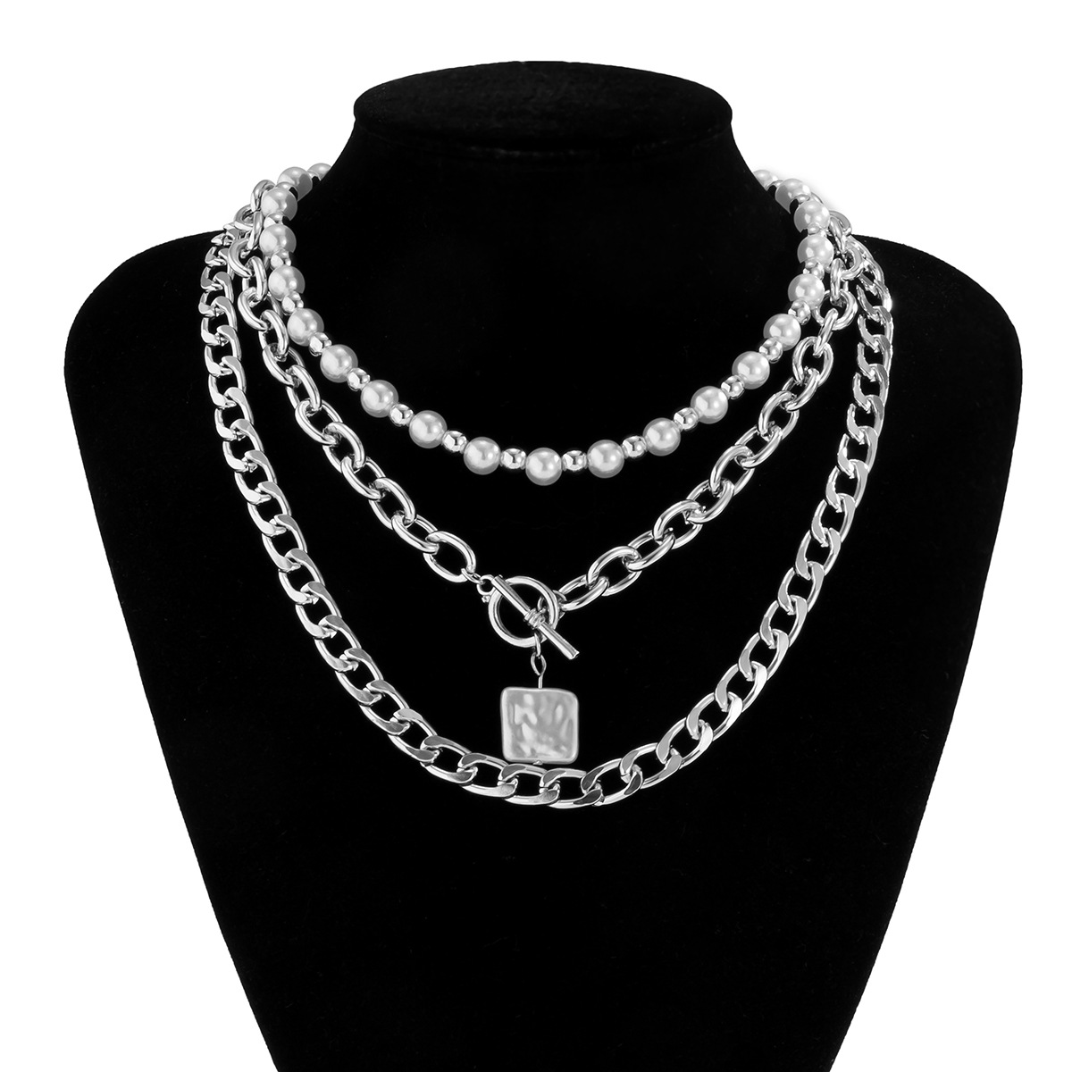 fashion retro pearl OT buckle alloy multilayer beaded necklacepicture4