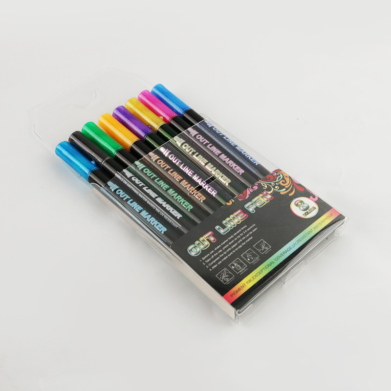 Fantasía doble línea de contorno de la pluma 8 colores 12 colores traje DIY resaltador pluma de contorno estudiante pintura pluma de marcado de dos colores