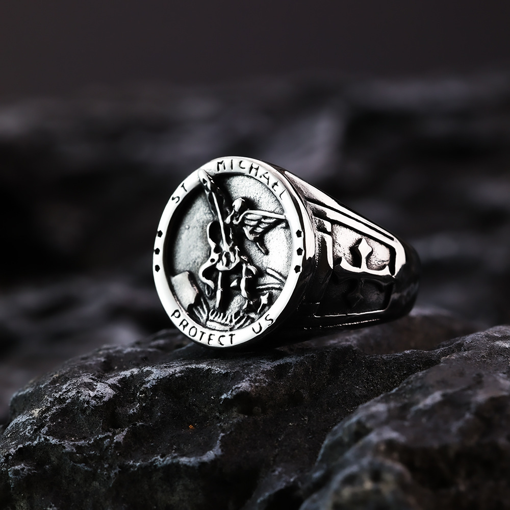 Vintage Archangel Ring For Men In Stainless Steel Titanium_voghion.com