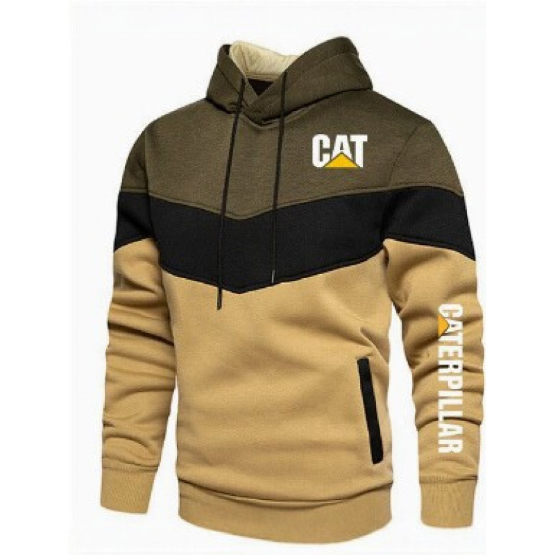 2026 new cross-border CAT letter color-block hooded sweatshirt for men, European and American style, fleece-lined, thickened, casual sportswear set 2026 new cross-border CAT letter color-block hooded sweatshirt for men, European and American style, fleece-lined, thickened, casual sportswear set