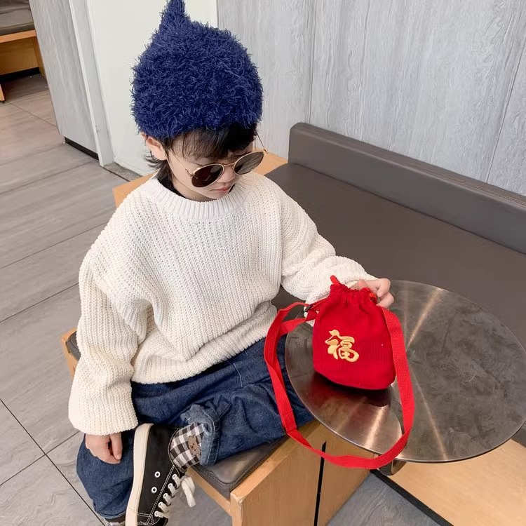 Baby New Year Happy New Year Bag Children's Small Fortune Bag Coin Purse Girl's Corduroy Small Satchel Boy's Accessories Shoulder Bag
