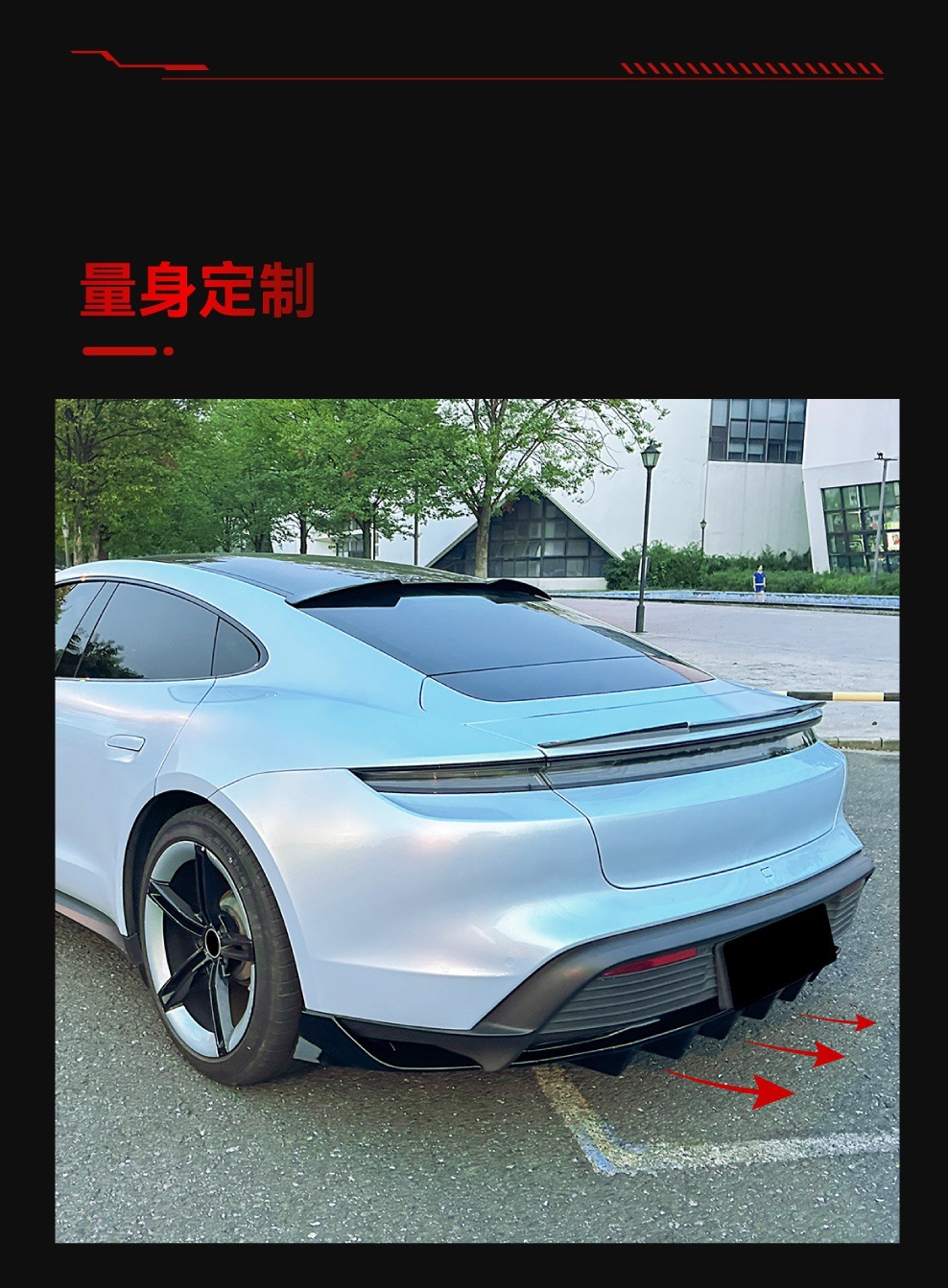 Suitable for 2019+ Porsche Taycan Rear Lip, Tail Lip, Blade Style Spoiler, Corner Surround, Cross-Border Modification Parts