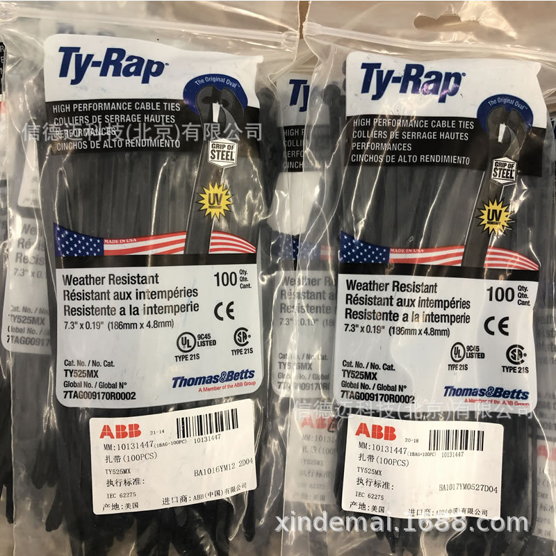 Thomas & Betts  ABB通贝尼龙扎带TY-RAP系列钢牙式扎带 TY525MX