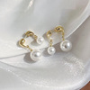 Retro fashionable earrings from pearl, French retro style, 2023 collection, western style, light luxury style
