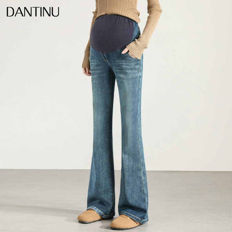 Pregnant women's Denim flared pants spring belly 2025 new outer wear belly plus size women's spring and autumn micro-pants
