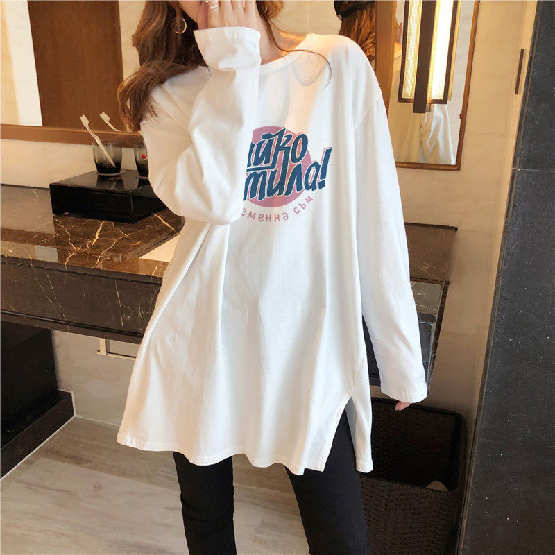 妊婦の秋服の上着の綿の中の長いタイプのゆったりしている減齢の長袖のtシャツのファッション的なタイプの底のシャツの秋冬の妊婦の上着|undefined