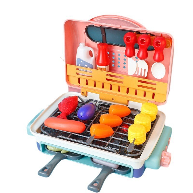 Cross-border barbecue grill spray skewers color-changing kitchen play toy light sound simulation food oven suit
