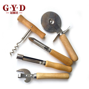 Wooden Handle Can Opener Red Wine Bottle Opener Apple Core-pulling Stainless Steel Kitchen Gadgets Kitchen Accessories