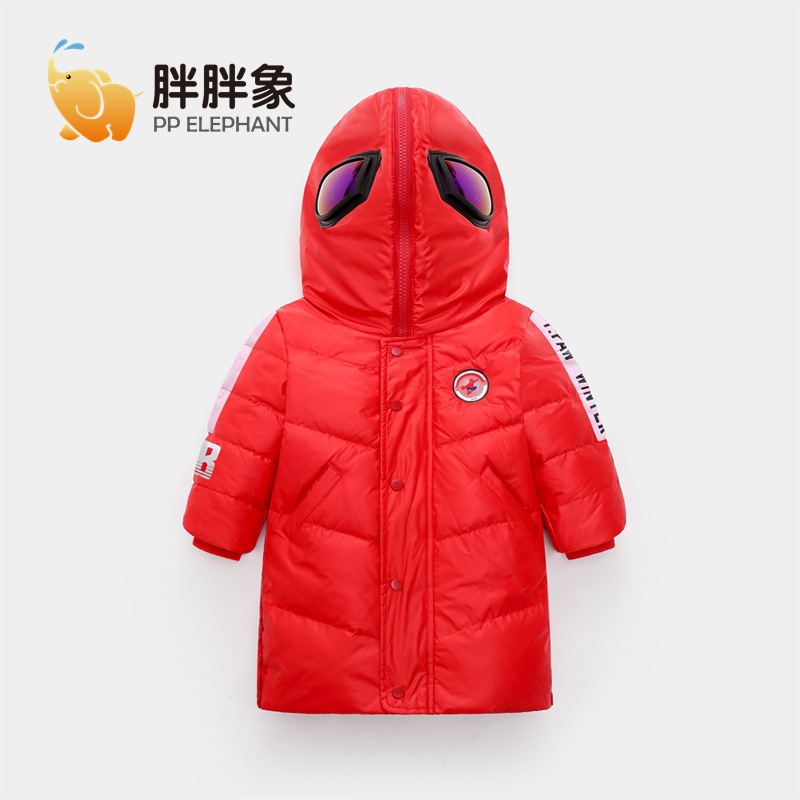 90% invierno nuevos hombres y mujeres ropa chaqueta de abajo para niños chaqueta de monstruo con capucha de longitud media para niños medianos y grandes