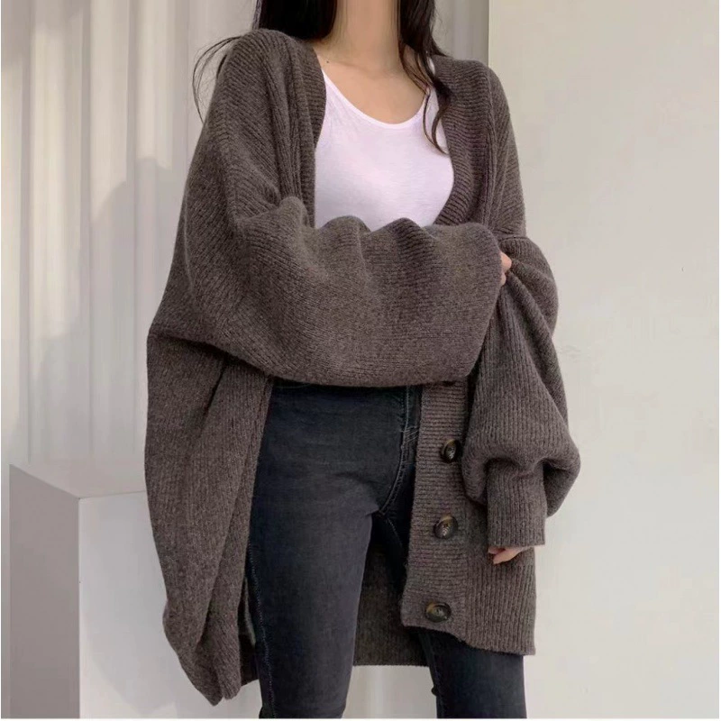 Демисезонная knitted факел для отдыха, кардиган, свитер, куртка, V-образный вырез, свободный покрой