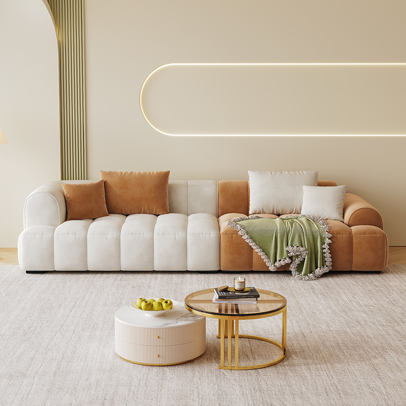 Luz crema francesa viento arena Red de pelo rojo sala de estar tela de algodón de azúcar fila recta pequeño apartamento moderno simple sofá silla