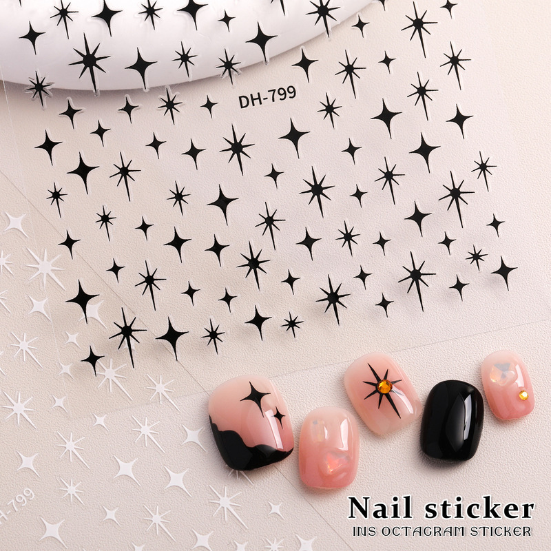 Internet Celebrity Four-Pointed Star Nail Sticker Jewelry Versatile Hot Stamping Silver Eight-Pointed Star Nail Sticker Jewelry Dh Style