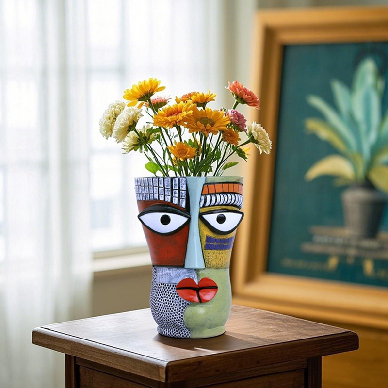  for Creative Human Face Abstract Face Colorful Flower Pot Home Desktop Balcony Courtyard Resin Potted Plant Ornaments