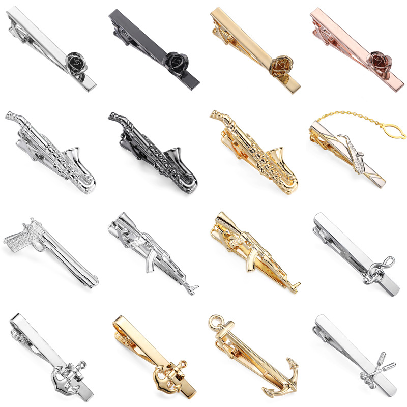 Frame Cute High-Quality Men's And Women's Multi-Color Anchor Saxophone Rose Flower Copper Material Export Tie Clips_voghion.com