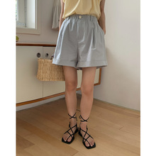 EVERTRUE 2024夏季新款韩版高腰阔腿西装短裤高腰热裤女装63715