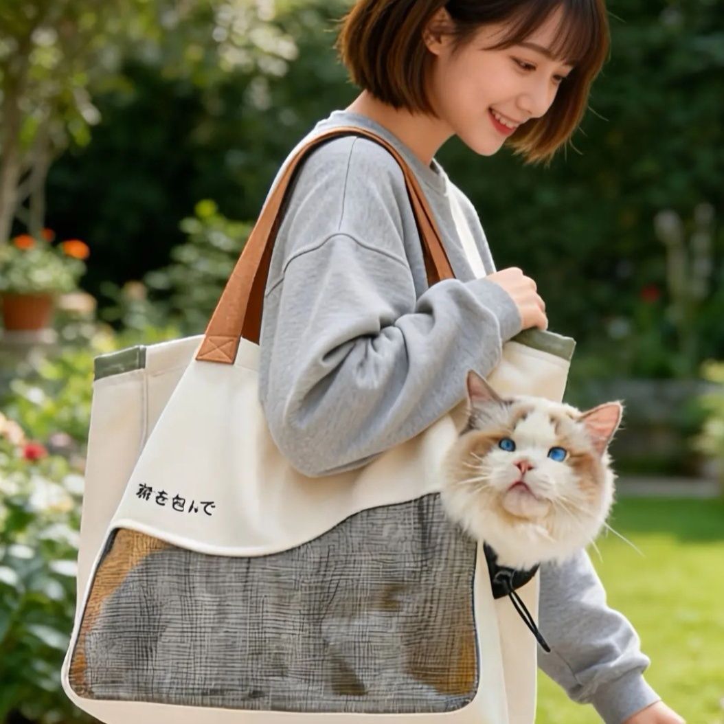 猫包单肩外出手提拎袋子中小型犬狗背包宠物透气大容量斜跨帆布包