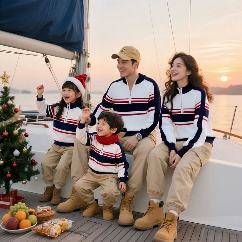 高级感亲子装2025潮秋冬毛衣一家三口小月龄母子针织衫男女童外套