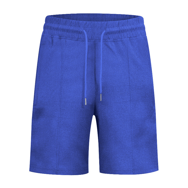 Men's American Style Relaxed Fit Summer Waffle Knit Polo Shirt And Shorts Set, Casual Breathable Two-Piece Outfit_viptrois.com