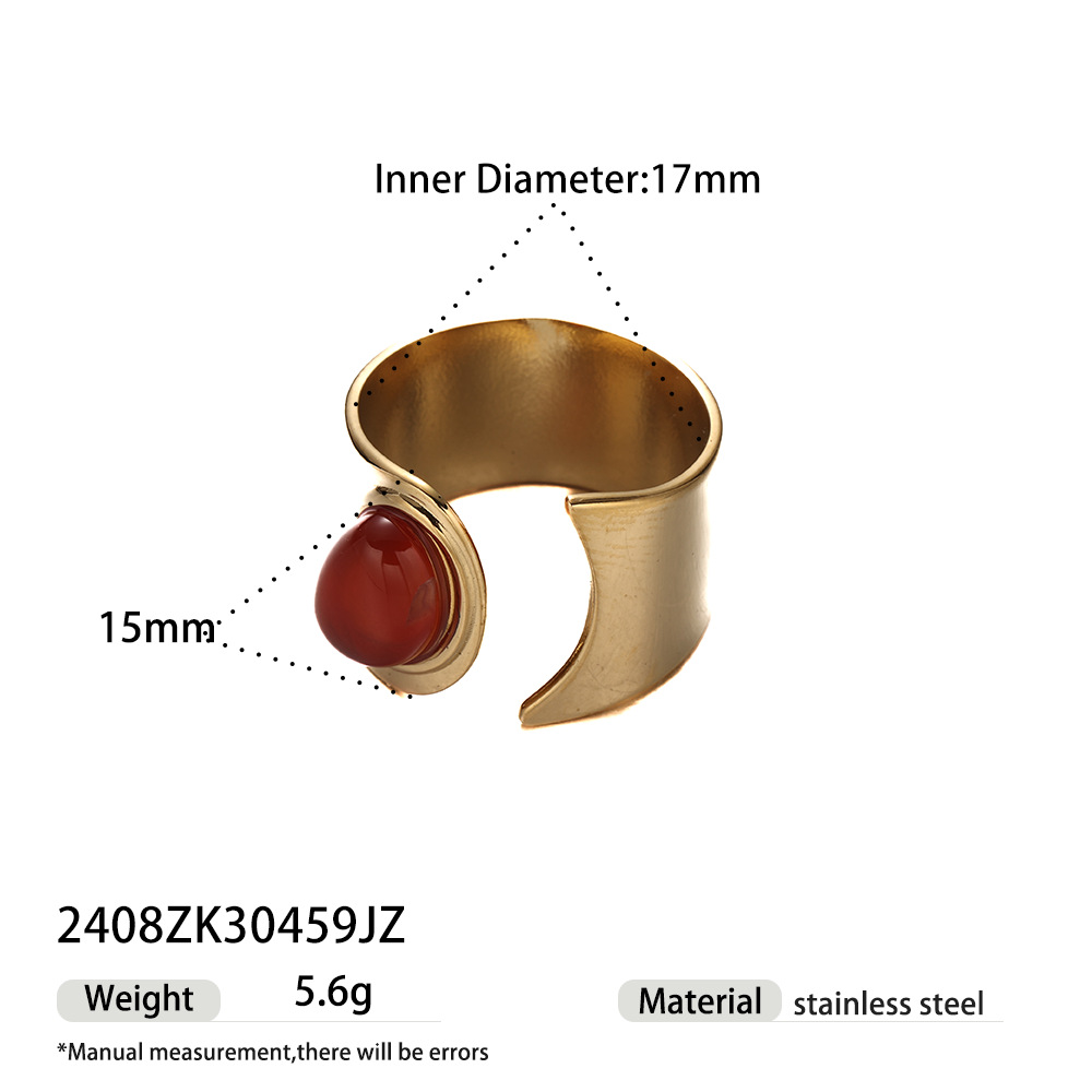 Anillo de acero inoxidable europeo y americano de Tena, lujo ligero, sentido de alta gama, anillo de piedra natural de color hueco de todo fósforo, joyería de nicho femenina