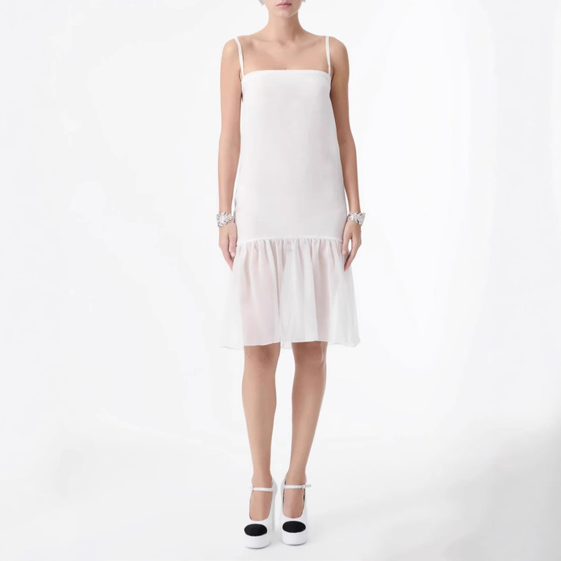 2025Ss Spring and Summer New Style 100% Mulberry Silk Slim Fit White Dress with 90087 #