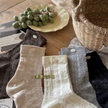 Songmu秋冬新品韩系ins雪花贝母松口澳棉袜麻花纹女袜日系中筒袜